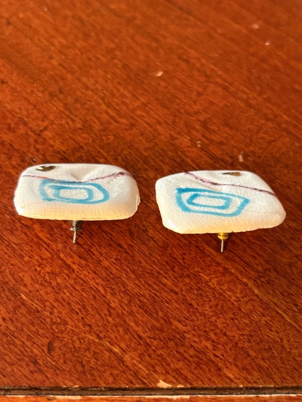 Vintage Mid-Century Modern Abstract Ceramic Statement Brooch & Stud Earrings Set